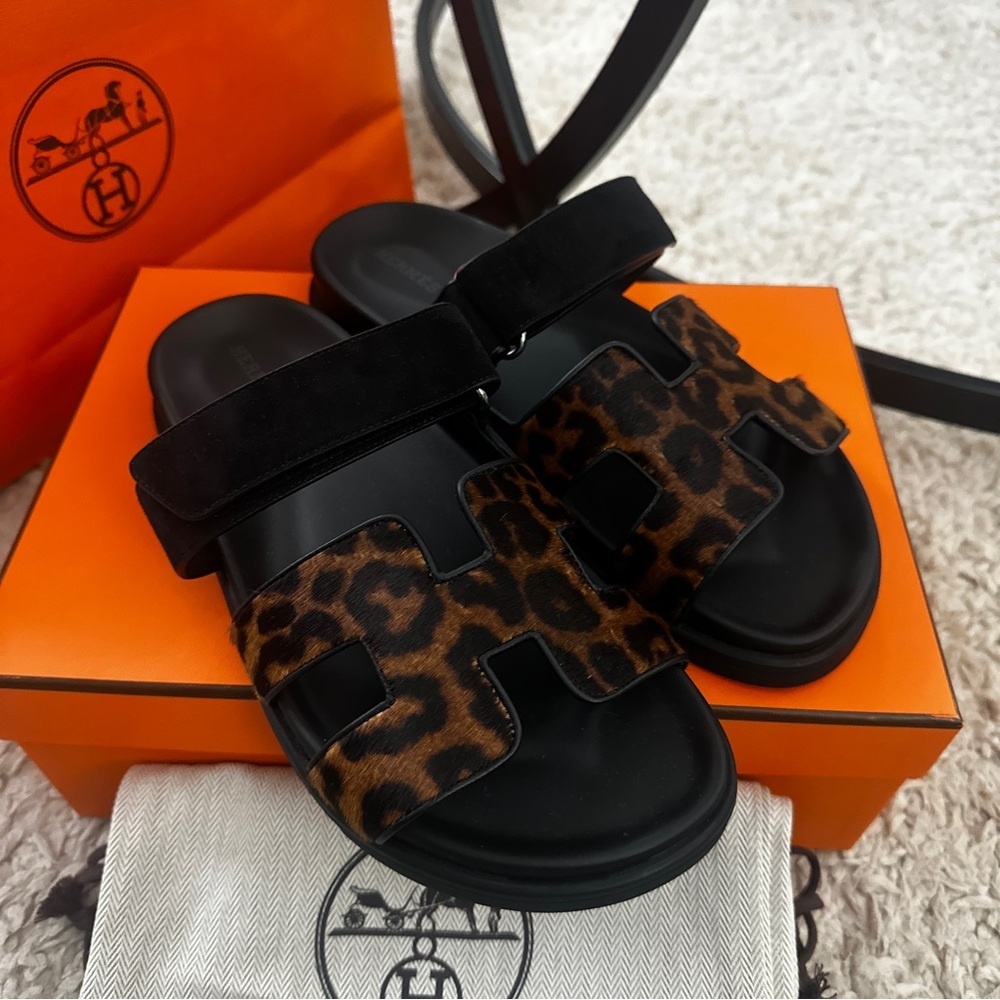 Chypre sandal Leopard Print Black Sandals - Picture 9 of 14